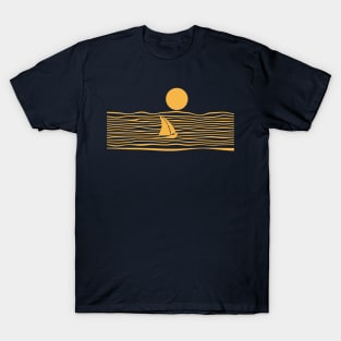 Sailing Boat Sea Night Full Moon Orange T-Shirt